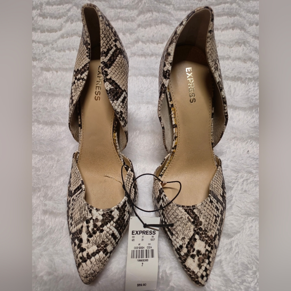 Express Snakeskin Pattern Heels in Black and Cream